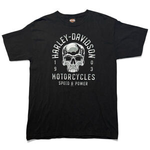 Harley-Davidson Silver Skull Short Sleeve Shirt Sz L